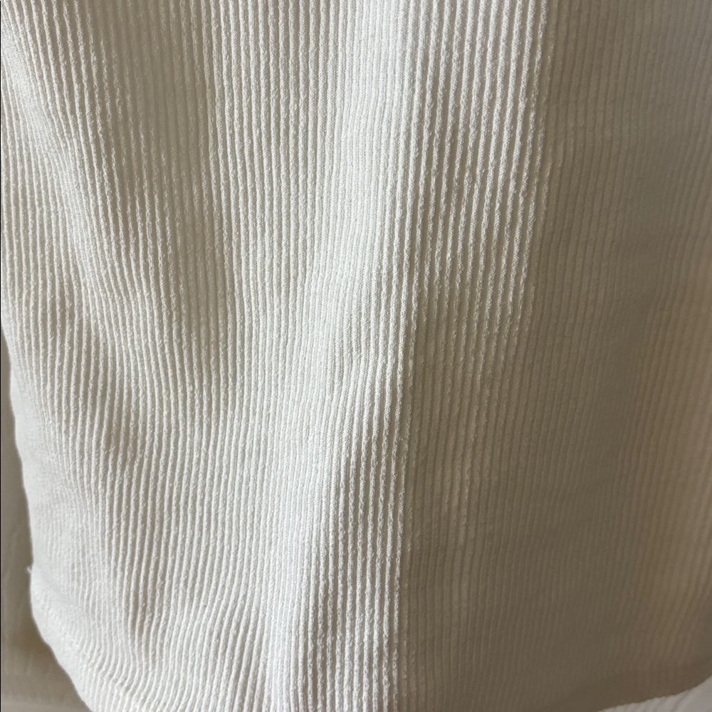 Zara Off-White Ribbed Deep V Long Sleeve Top - Picture 7 of 9